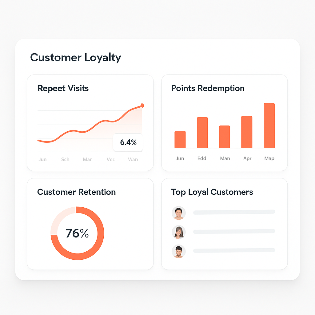 Walaa merchant dashboard showing repeat visits, points redemption, and top loyal customers